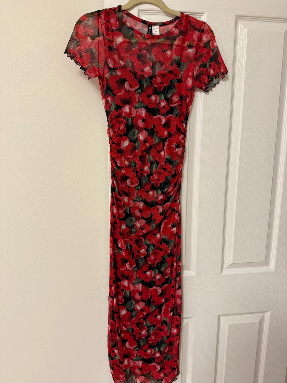 Divided Red Floral Mesh Maxi Dress